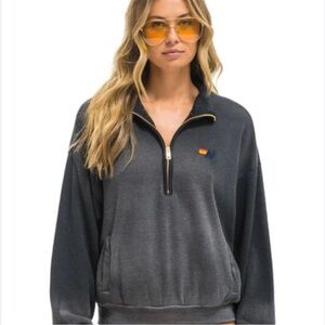 AVIATOR NATION Womens Charcoal Half-Zip Pullover Sweatshirt - Charcoal
